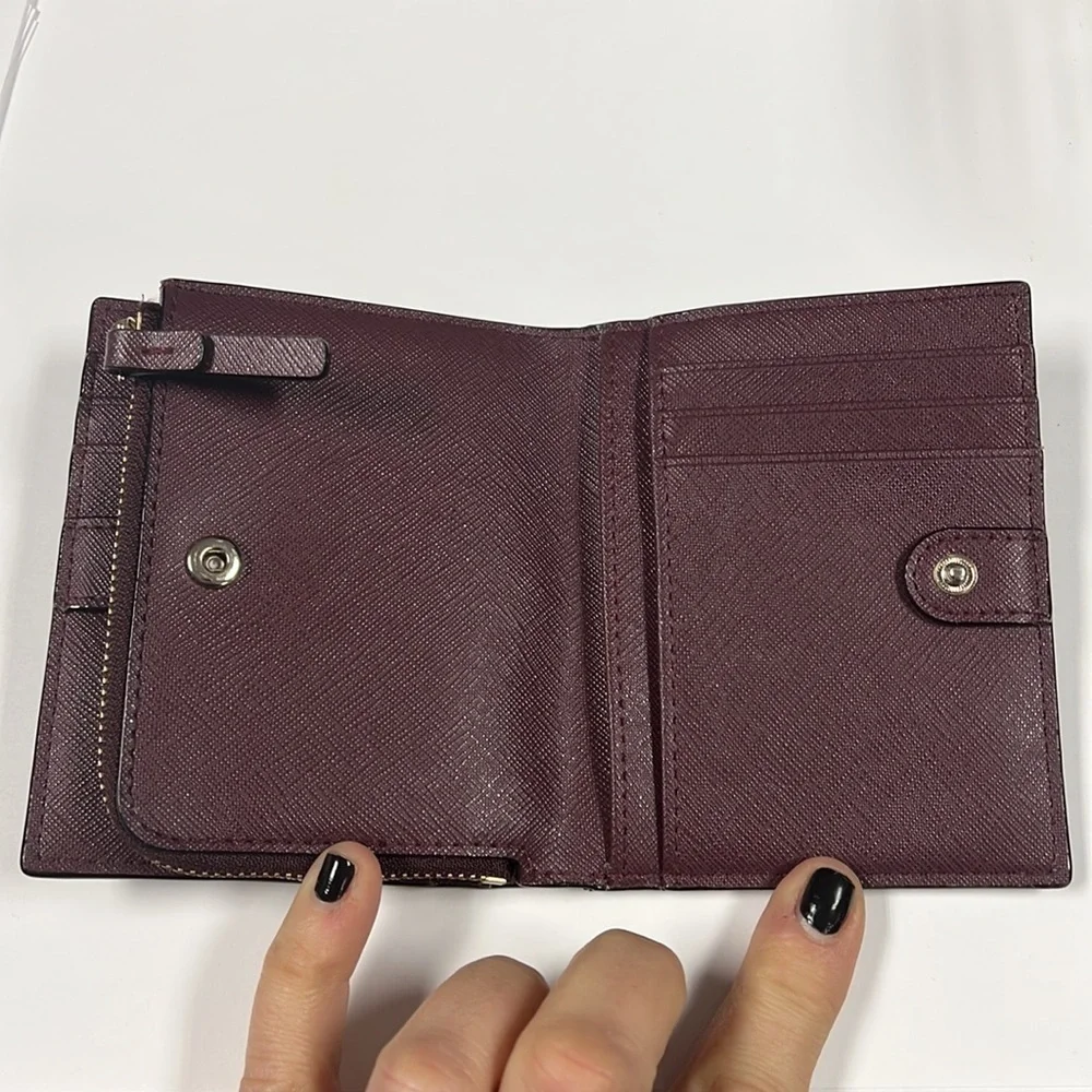Kate Spade Stacy Laurel Way Saffiano Bifold Double Snap Wallet in Deep Plum